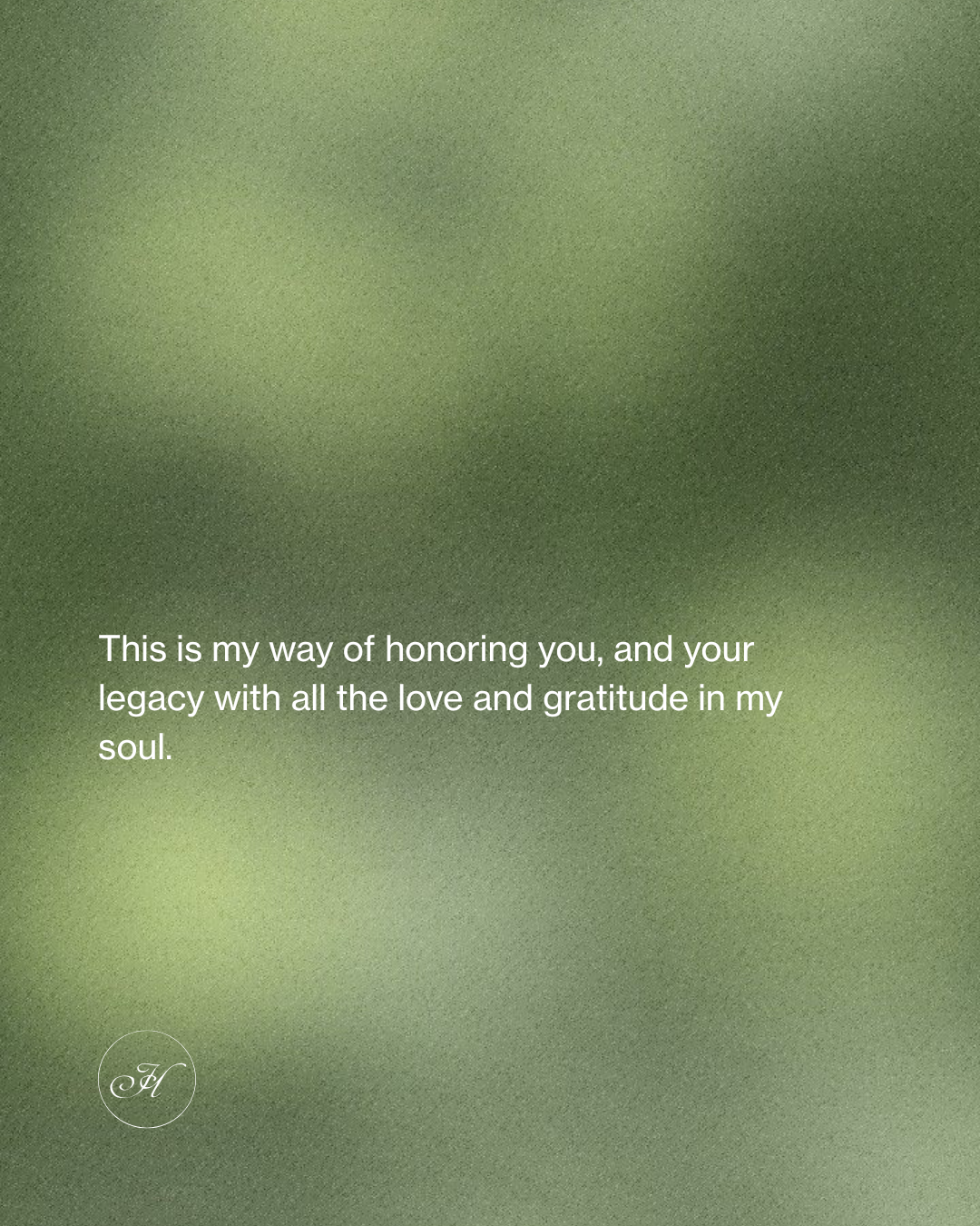 On a soft green, blurred background, text reads: "This is my way of honoring you, and your legacy with all the love and gratitude in my soul." Like EARTHA EAU DE PARFUM by Simply Eartha, memories linger. Small circular initials are in the lower left corner.