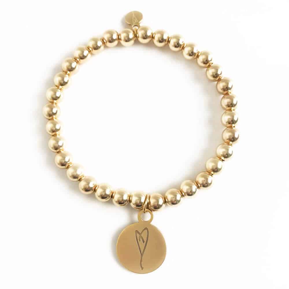 Large Link 14K Gold Plated Adjustable Bracelet with Hanging Initial Heart |  charmulet-2020
